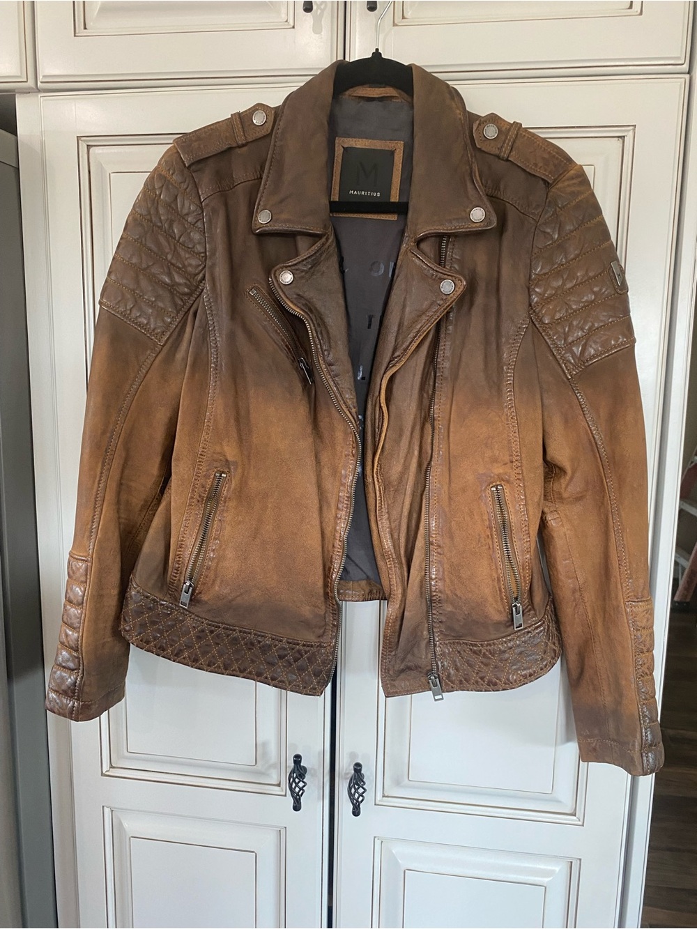 Maurices Brown Distressed Leather Moto Jacket